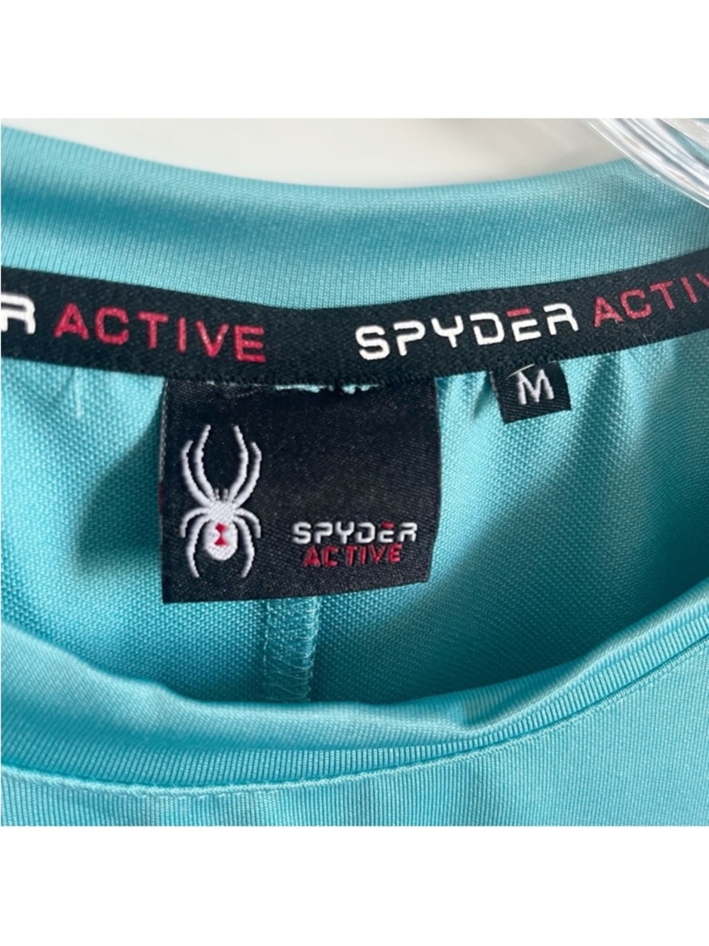 Spyder Active Base Layer Top teal blue stretchy wicking pullover drawstring - Picture 6 of 8